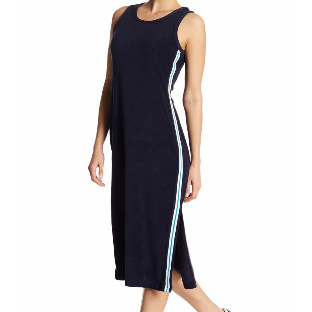 Andre Marc Side Stripe Track Midid Dress Navy